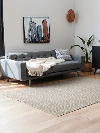 Elle Decoration - Perles laagpolig geblokt vloerkleed - Creme