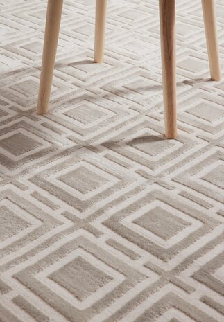 Elle Decoration - Perles laagpolig geblokt vloerkleed - Creme