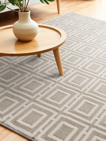 Elle Decoration - Perles laagpolig geblokt vloerkleed - Creme