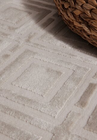 Elle Decoration - Perles laagpolig geblokt vloerkleed - Creme