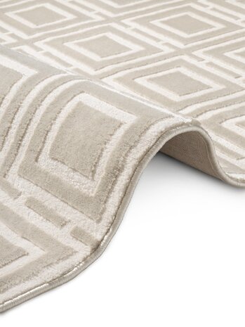 Elle Decoration - Perles laagpolig geblokt vloerkleed - Creme