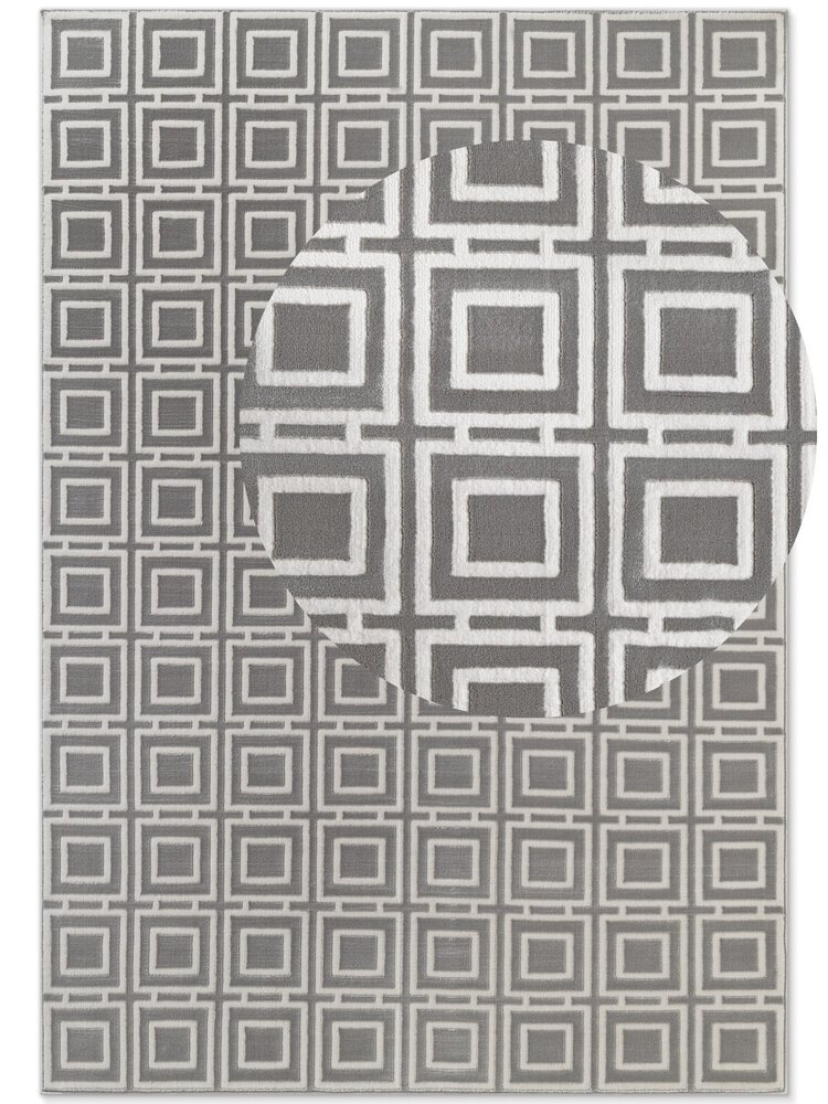 Elle Decoration - Perles laagpolig geblokt vloerkleed - Creme / Grijs Elle Decoration - Perles laagpolig geblokt vloerkleed - Creme / Grijs
