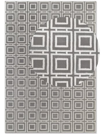 Elle Decoration - Perles laagpolig geblokt vloerkleed - Creme / Grijs