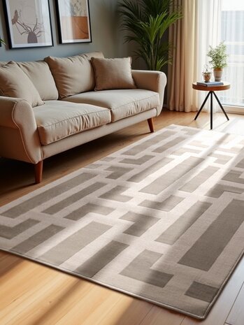 Elle Decoration - Perles laagpolig Onyx vloerkleed - Creme / Grijs