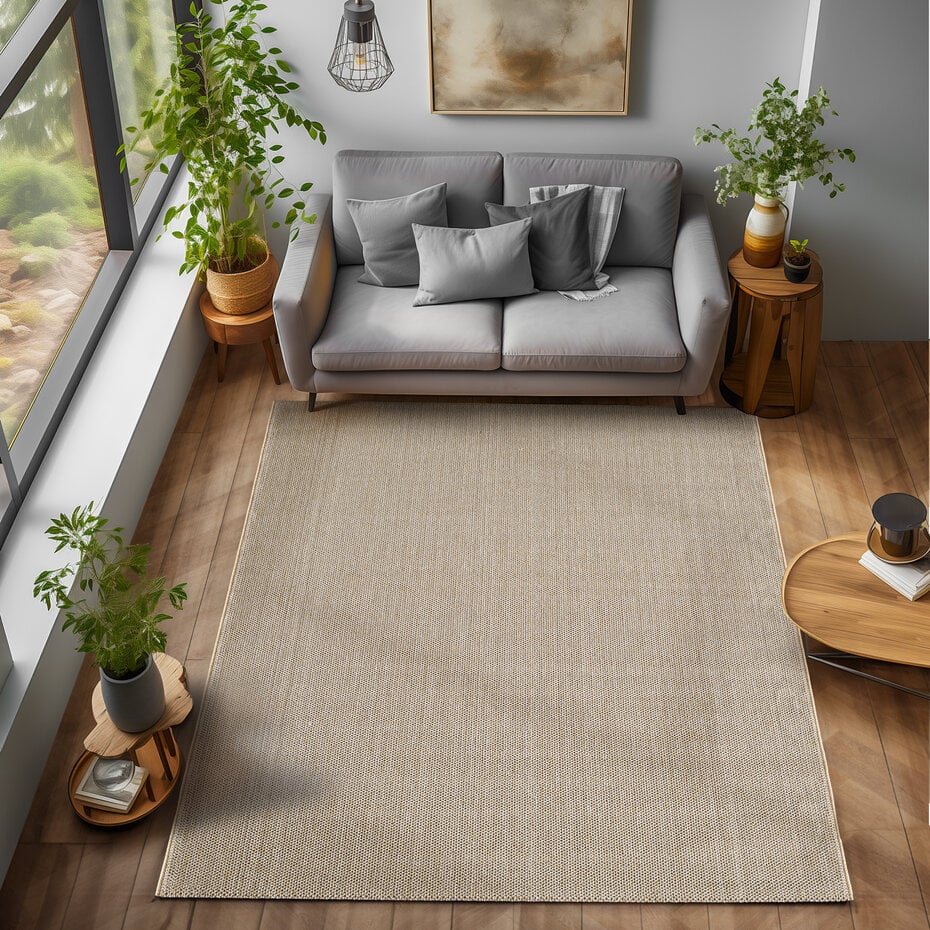Laagpolig vloerkleed - Gevlochten - Handgeweven Look - Beige