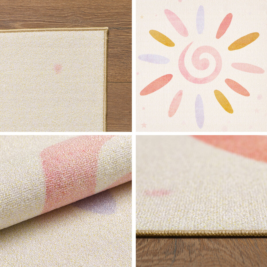Kindervloerkleed - Bloemen en Zon - Creme