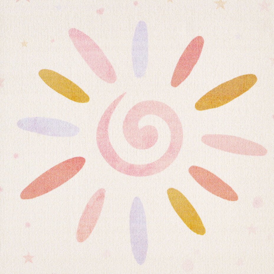 Kindervloerkleed - Bloemen en Zon - Creme
