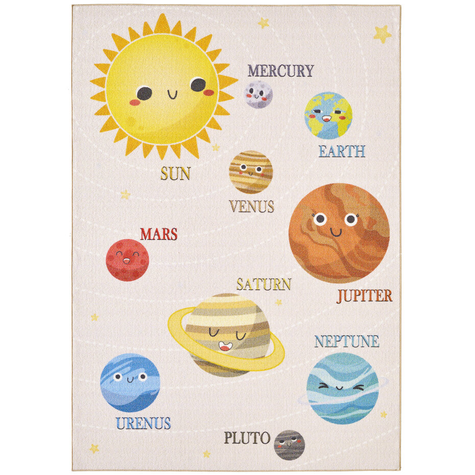 Kindervloerkleed - Planeten - Beige / Multi
