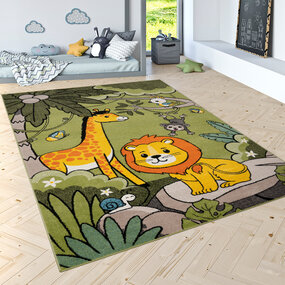 Kindervloerkleed - Eceria - Leeuw & Giraffe - Groen Kindervloerkleed - Eceria - Leeuw & Giraffe - Groen