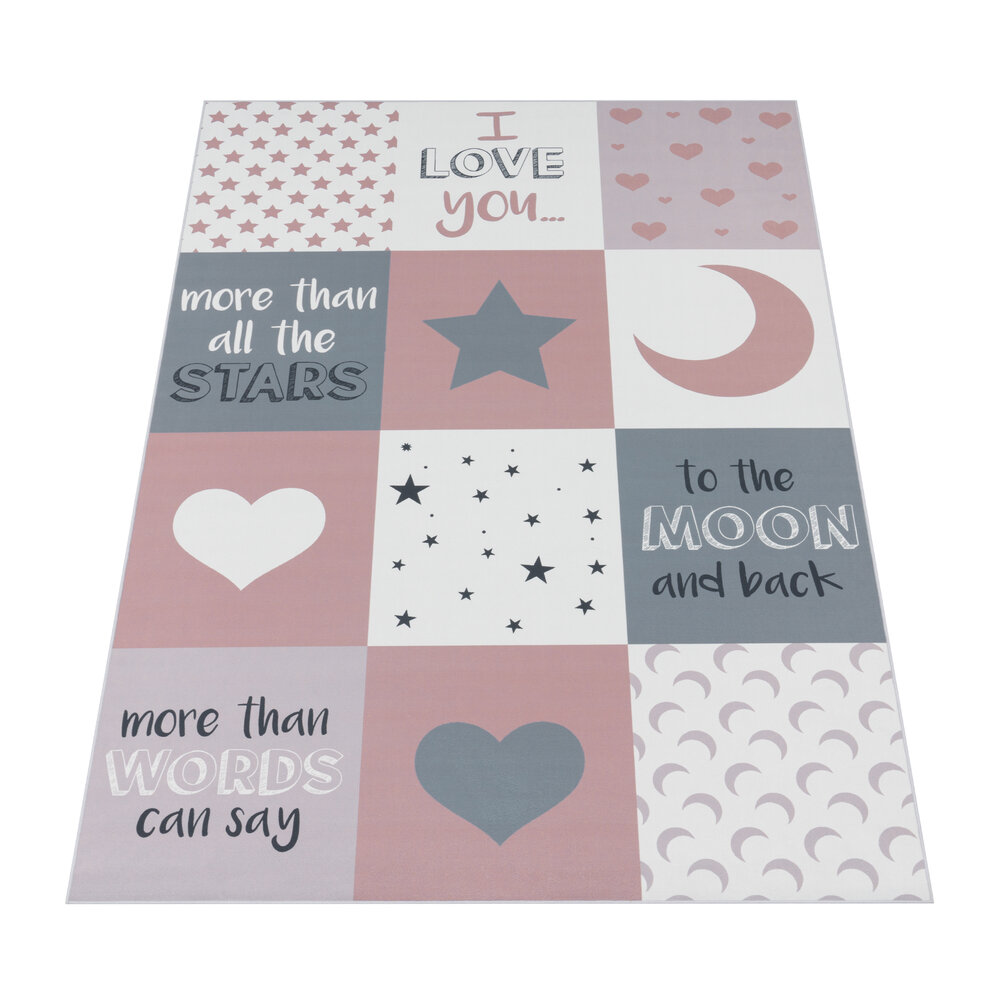 Kindervloerkleed - Aleris - Maan en ster - Roze Kindervloerkleed - Aleris - Maan en ster - Roze