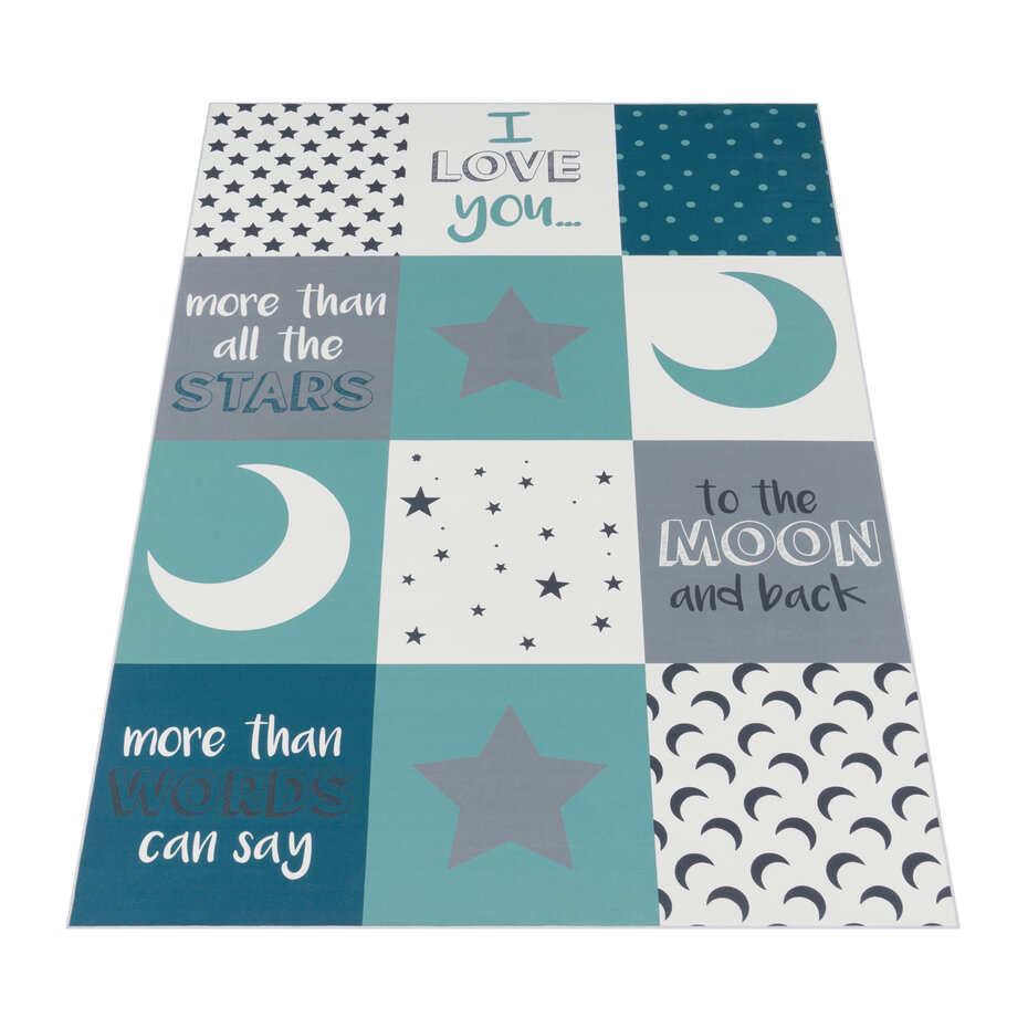 Kindervloerkleed - Aleris - Maan en ster - Turquoise Kindervloerkleed - Aleris - Maan en ster - Turquoise