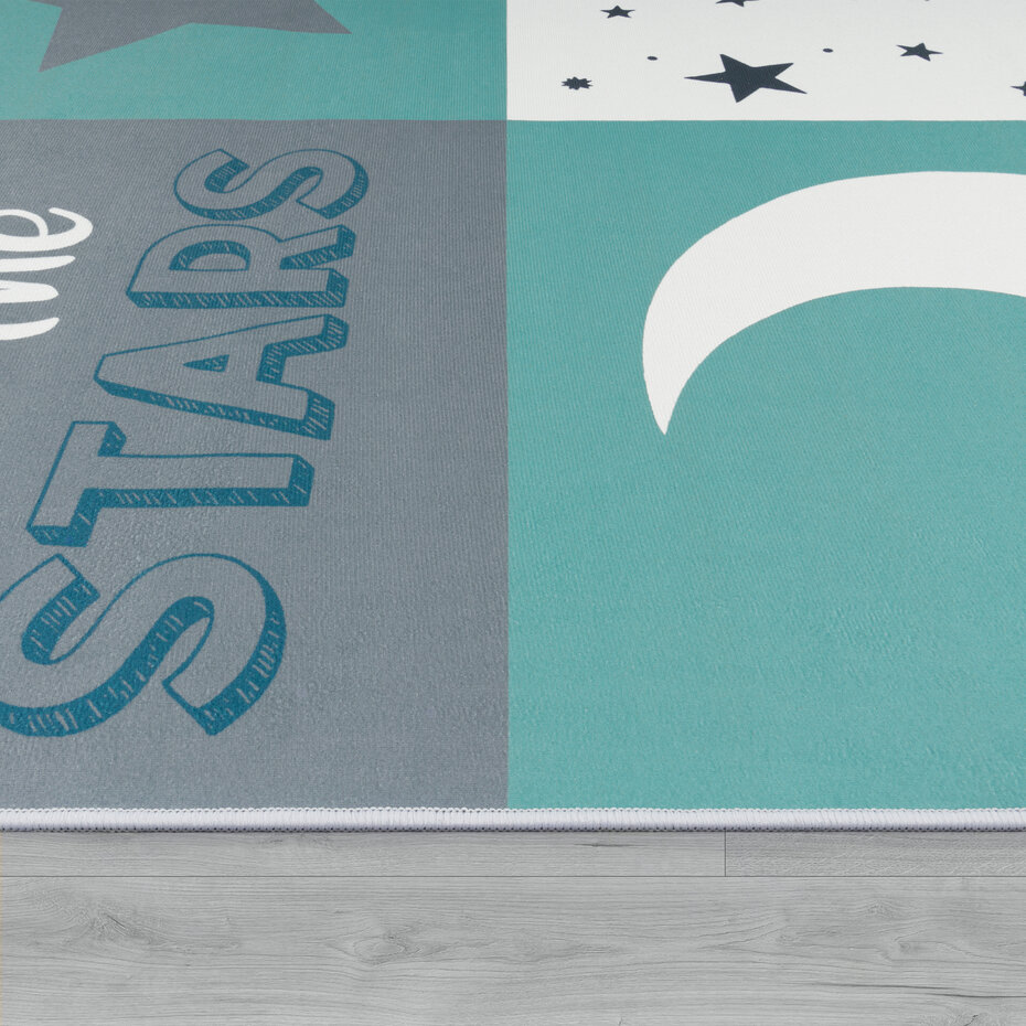 Kindervloerkleed - Aleris - Maan en ster - Turquoise Kindervloerkleed - Aleris - Maan en ster - Turquoise
