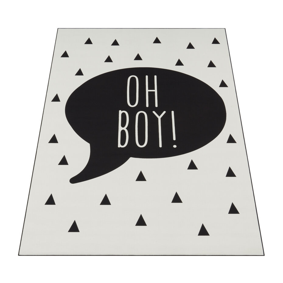 Kindervloerkleed - Aleris - Oh Boy - Zwart / Wit