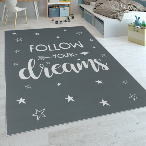 Kindervloerkleed - Aleris - Follow Your Dreams - Antraciet