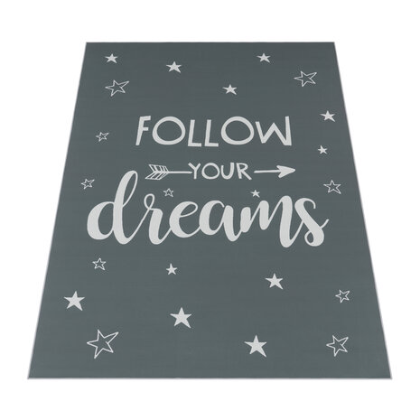 Kindervloerkleed - Aleris - Follow Your Dreams - Antraciet