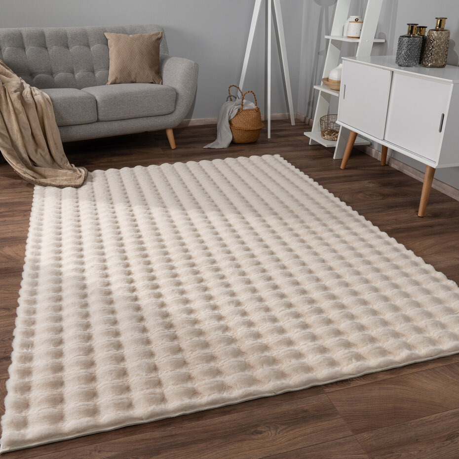 Zacht fluffy vloerkleed - Arinzo Bolletjes Crème