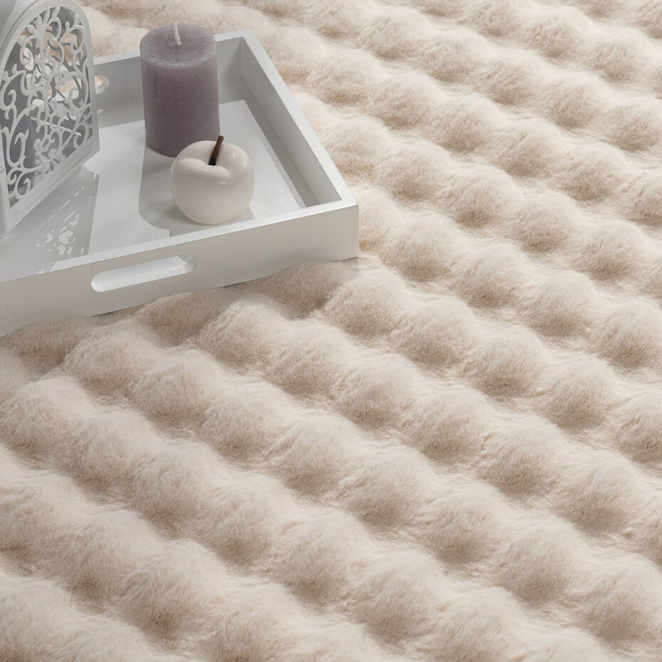 Zacht fluffy vloerkleed - Arinzo Bolletjes Crème