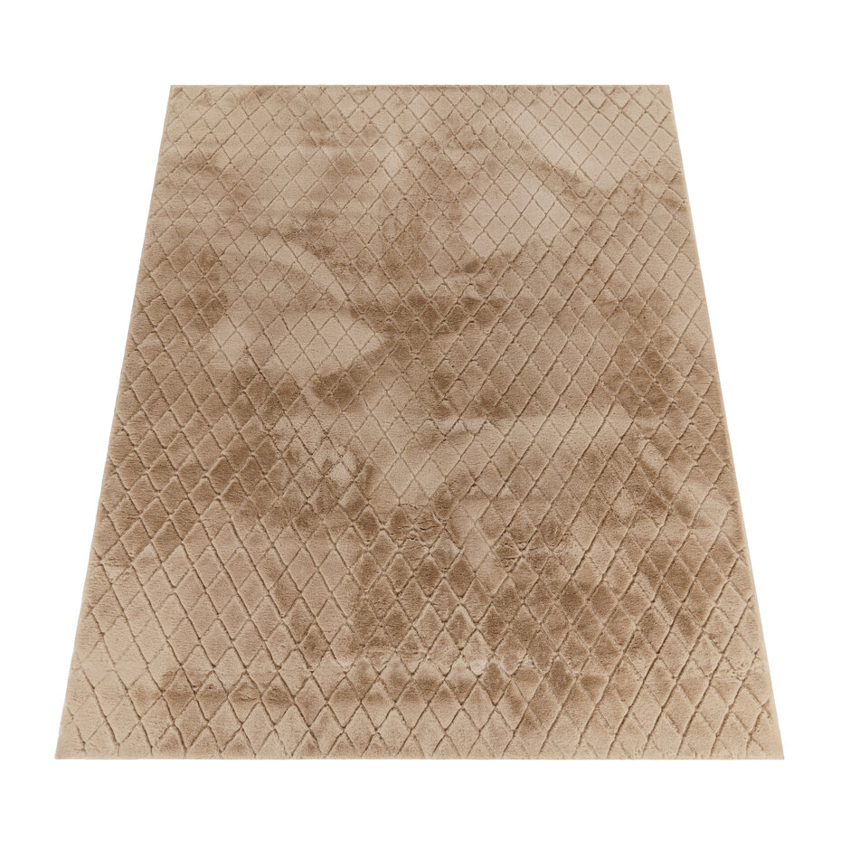 Zacht fluffy vloerkleed - Arinzo Geruit Beige