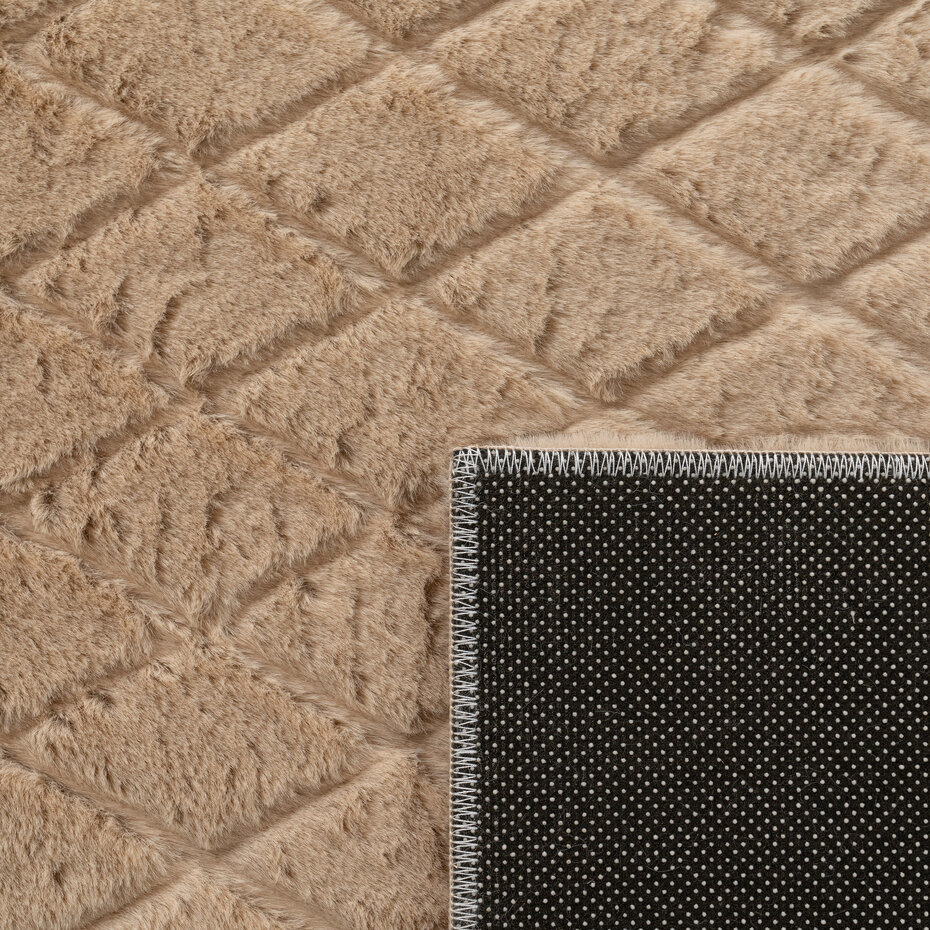 Zacht fluffy vloerkleed - Arinzo Geruit Beige