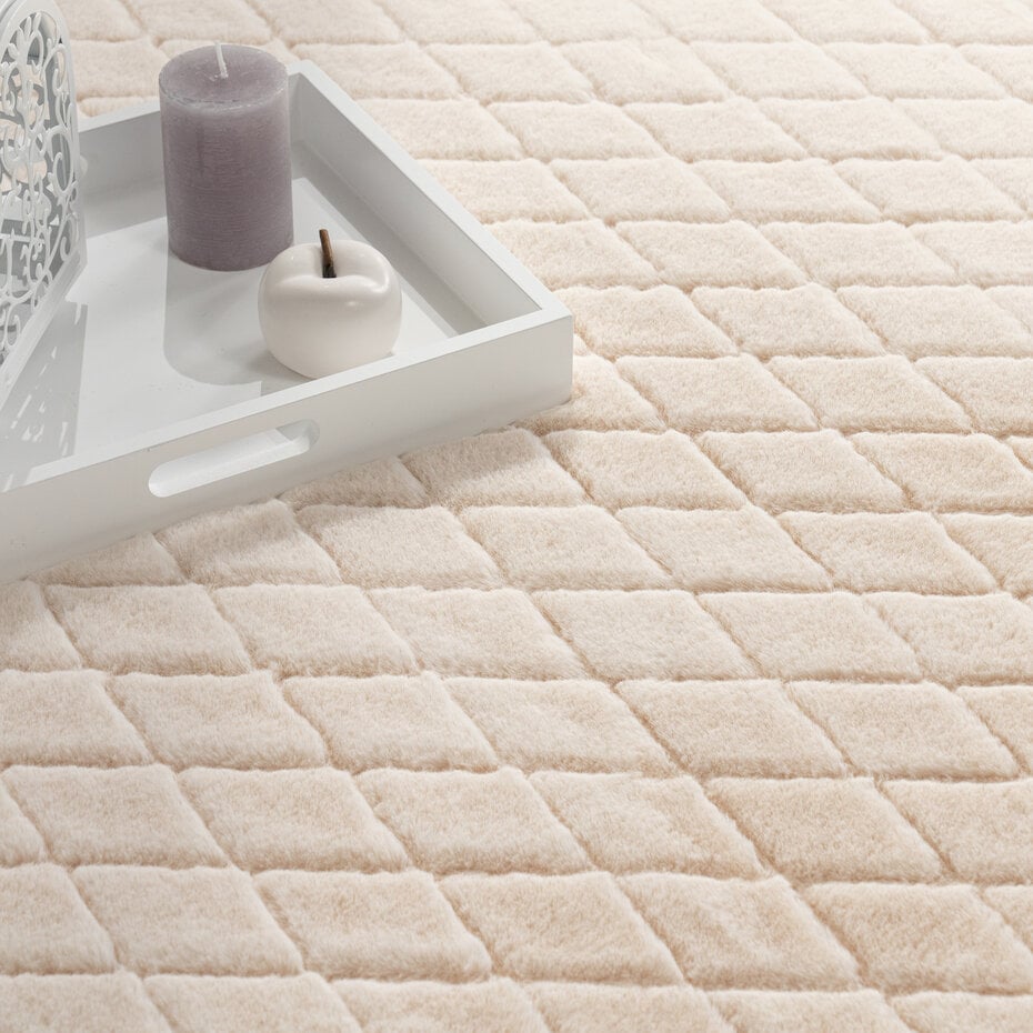 Zacht fluffy vloerkleed - Arinzo Geruit Crème