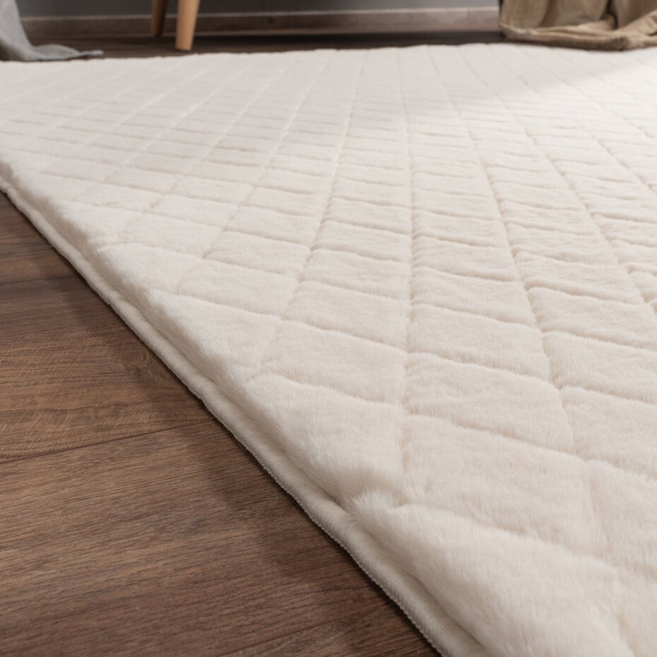 Zacht fluffy vloerkleed - Arinzo Geruit Crème