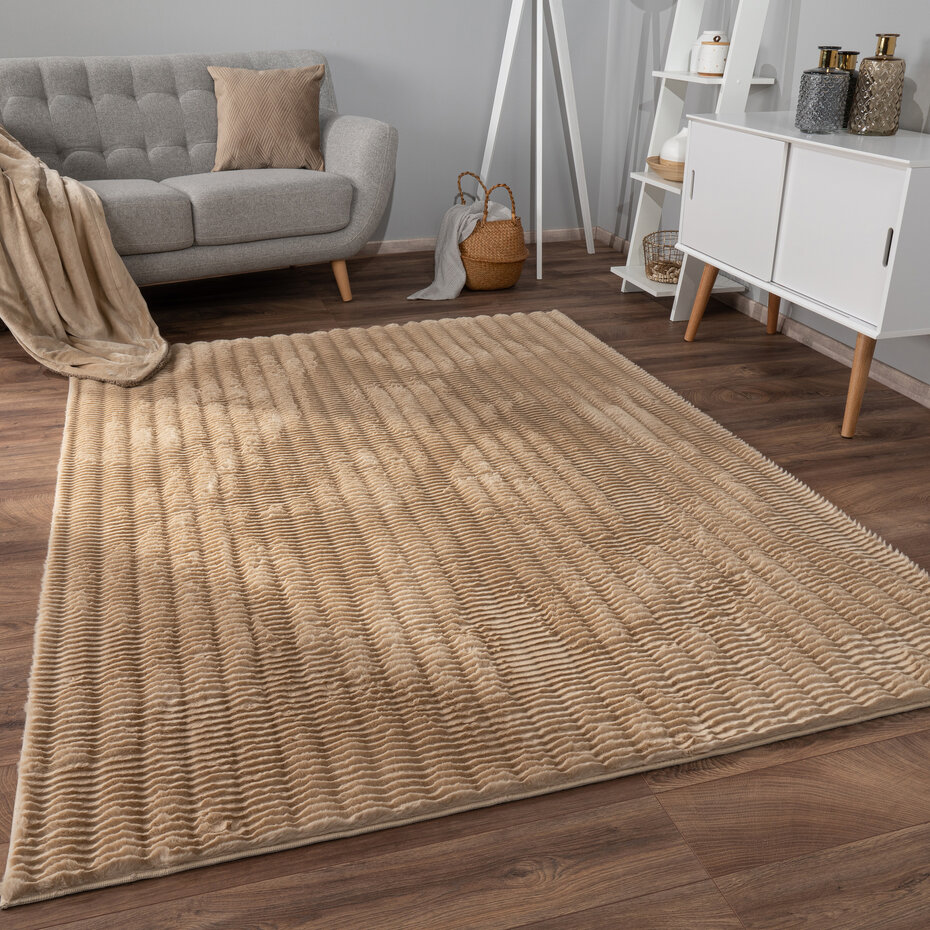 Zacht fluffy vloerkleed - Arinzo Stripes Beige