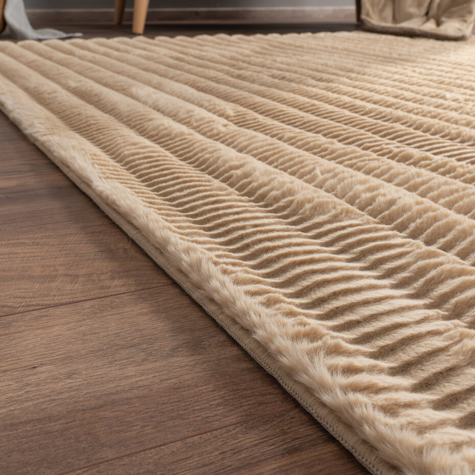 Zacht fluffy vloerkleed - Arinzo Stripes Beige