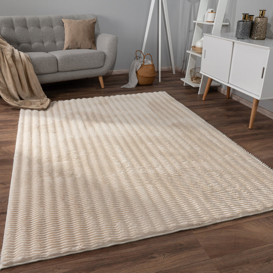 Zacht fluffy vloerkleed - Arinzo Stripes Crème