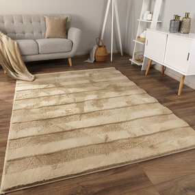 Zacht fluffy vloerkleed - Arinzo Lines Beige