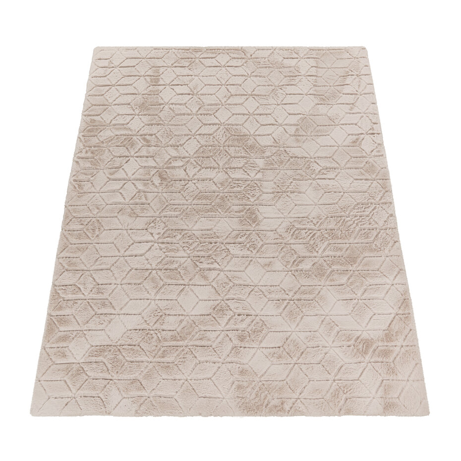 Zacht fluffy vloerkleed - Arinzo Geo Beige