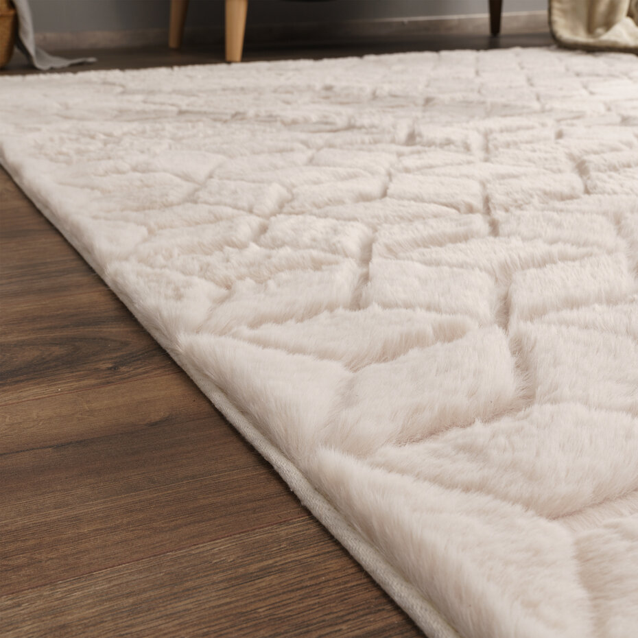 Zacht fluffy vloerkleed - Arinzo Geo Beige