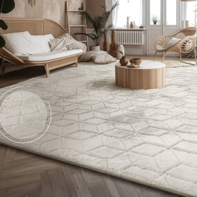 Zacht fluffy vloerkleed - Arinzo Geo Crème