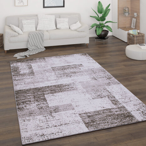 Laagpolig Vloerkleed Bareta - Modern - Geblokt - Beige