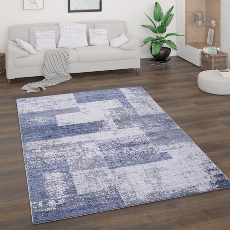 Laagpolig Vloerkleed Bareta - Modern - Geblokt - Blauw