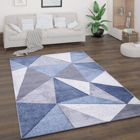 Laagpolig Vloerkleed Bareta - Modern Geo - Blauw