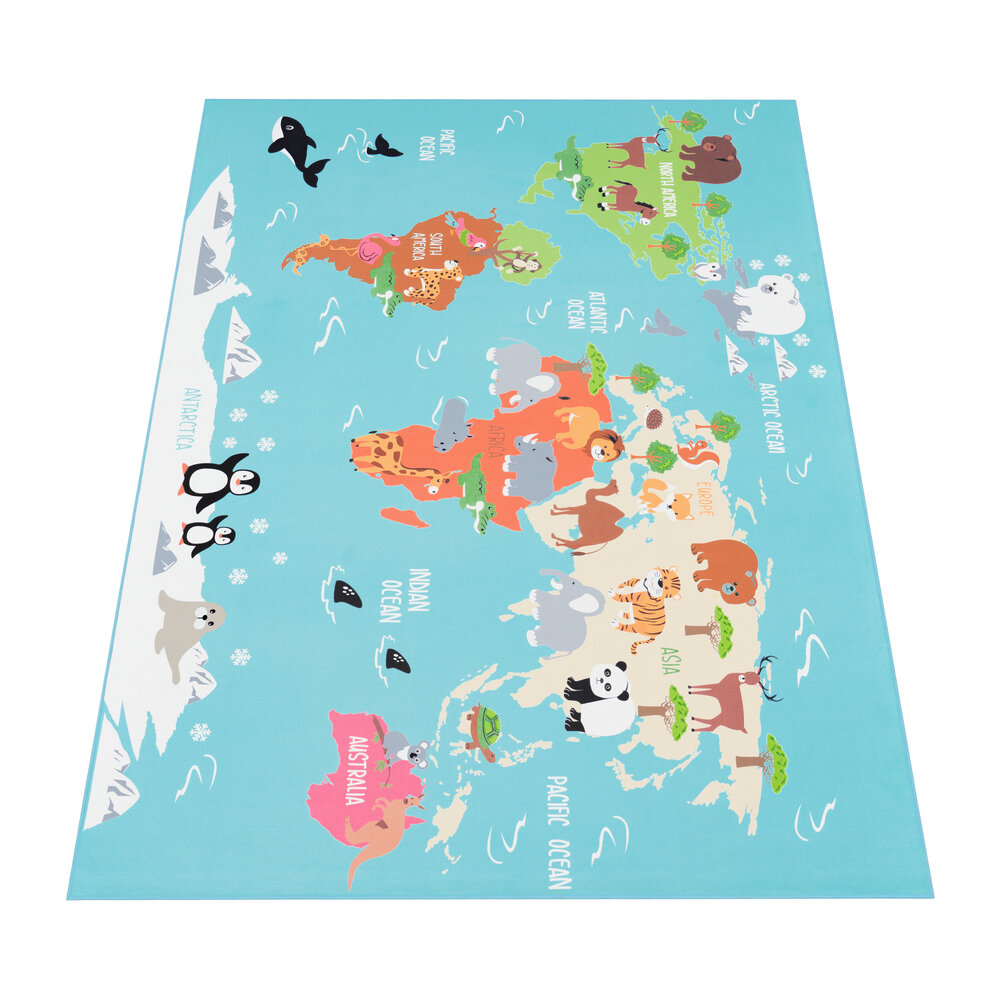 Kindervloerkleed - Binola Wereldkaart Blauw/Kleurrijk Kindervloerkleed - Binola Wereldkaart Blauw/Kleurrijk