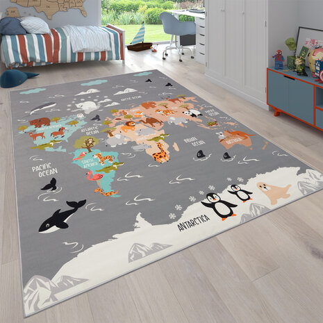Kindervloerkleed - Binola Globe Grijs