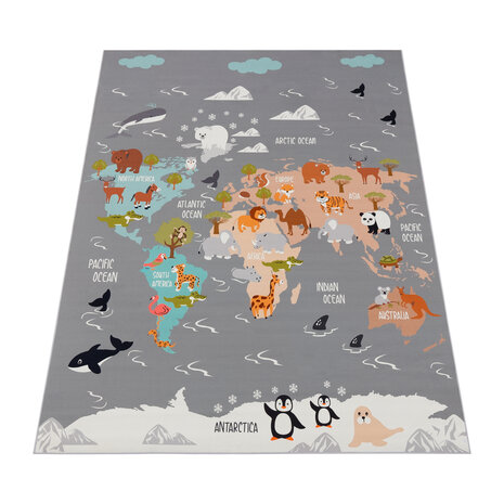 Kindervloerkleed - Binola Globe Grijs