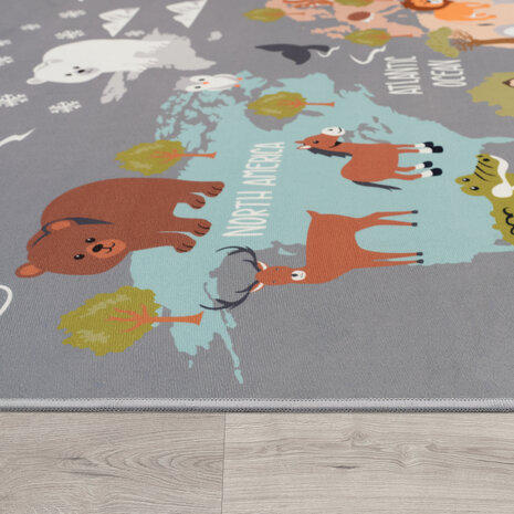 Kindervloerkleed - Binola Globe Grijs