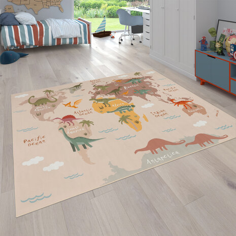 Kindervloerkleed - Binola Dinosaurus Beige