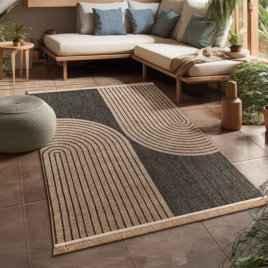 Jute buitenkleed - Colinna Japandi Antraciet/Beige