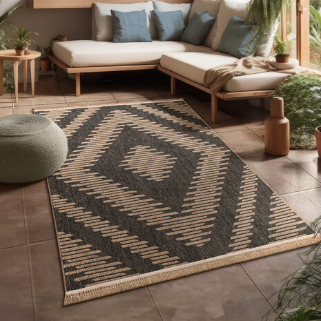 Jute buitenkleed - Colinna Antraciet/Beige