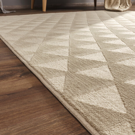 Laagpolig Vloerkleed - Hanora Uni Geo - Beige