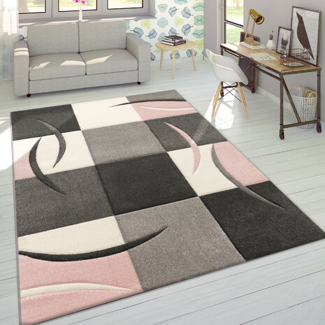 Laagpolig Vloerkleed Lareva - Geblokt Design - Roze