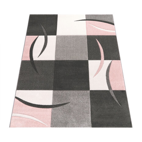 Laagpolig Vloerkleed Lareva - Geblokt Design - Roze