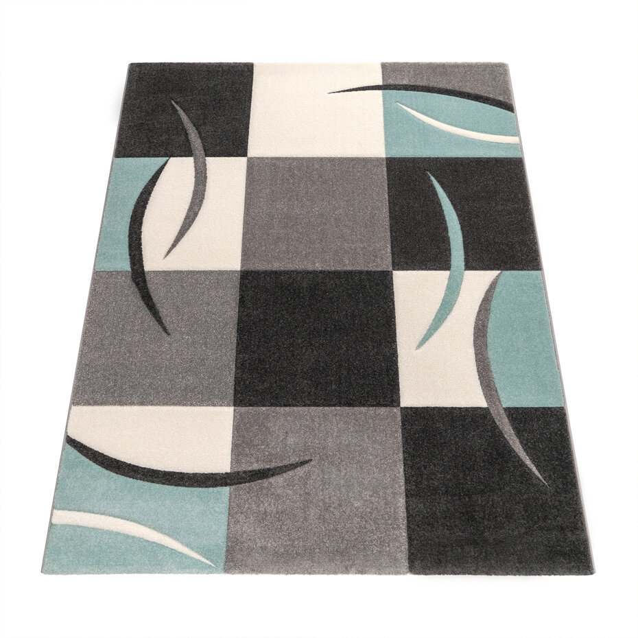 Laagpolig Vloerkleed Lareva - Geblokt Design - Turquoise Laagpolig Vloerkleed Lareva - Geblokt Design - Turquoise