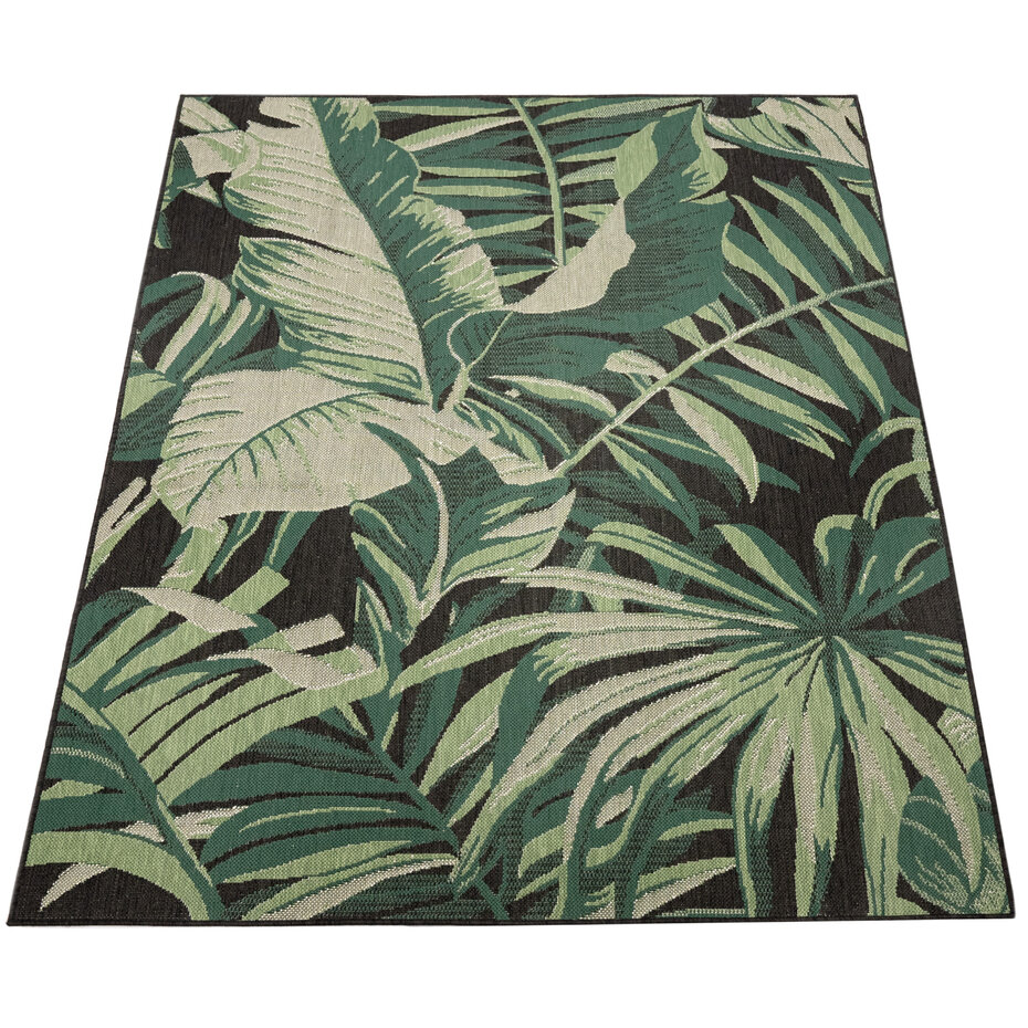 Binnen en Buitenkleed Ostivia - Gebloemd - Zwart