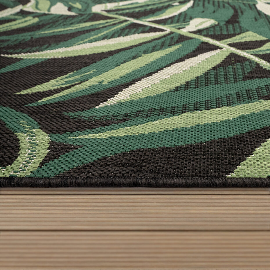 Binnen en Buitenkleed Ostivia - Gebloemd - Zwart