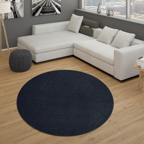 Laagpolig Effen Uni Vloerkleed Porera - Marineblauw