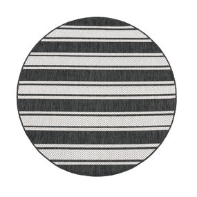 Binnen & Buitenkleed Romile - Gestreept - Antraciet / Wit